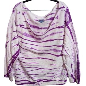 Dari women's purple white Tie-Dye Top terry cloth Long sleeve W-251